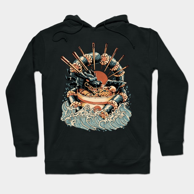 Dragon Sushi Ramen - Black Hoodie by Ilustrata